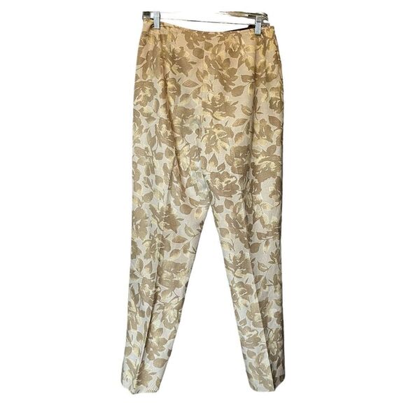 Harold's Pants - Harold’s Khaki/Gold Silk/Linen Blend Floral Lined Pants Size 8